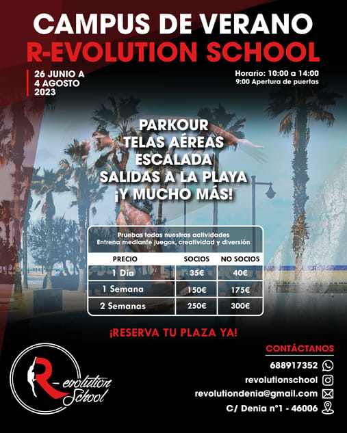 CAMPUS DE VERANO R-EVOLUTION SCHOOL 2023: PARKOUR, ESCALADA Y TELAS AEREAS